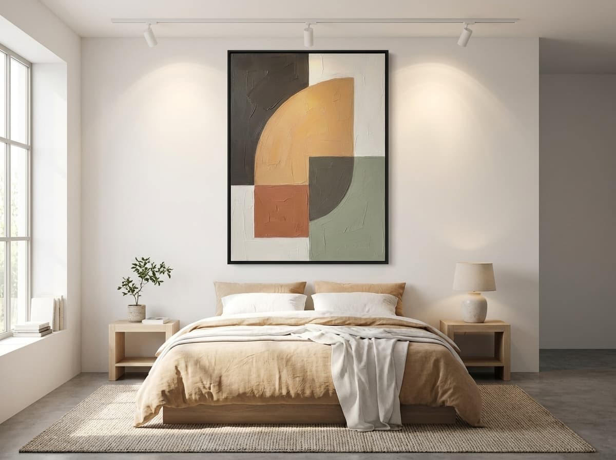 Contemporary Minimalist artwork in Scandinavian Bedroom