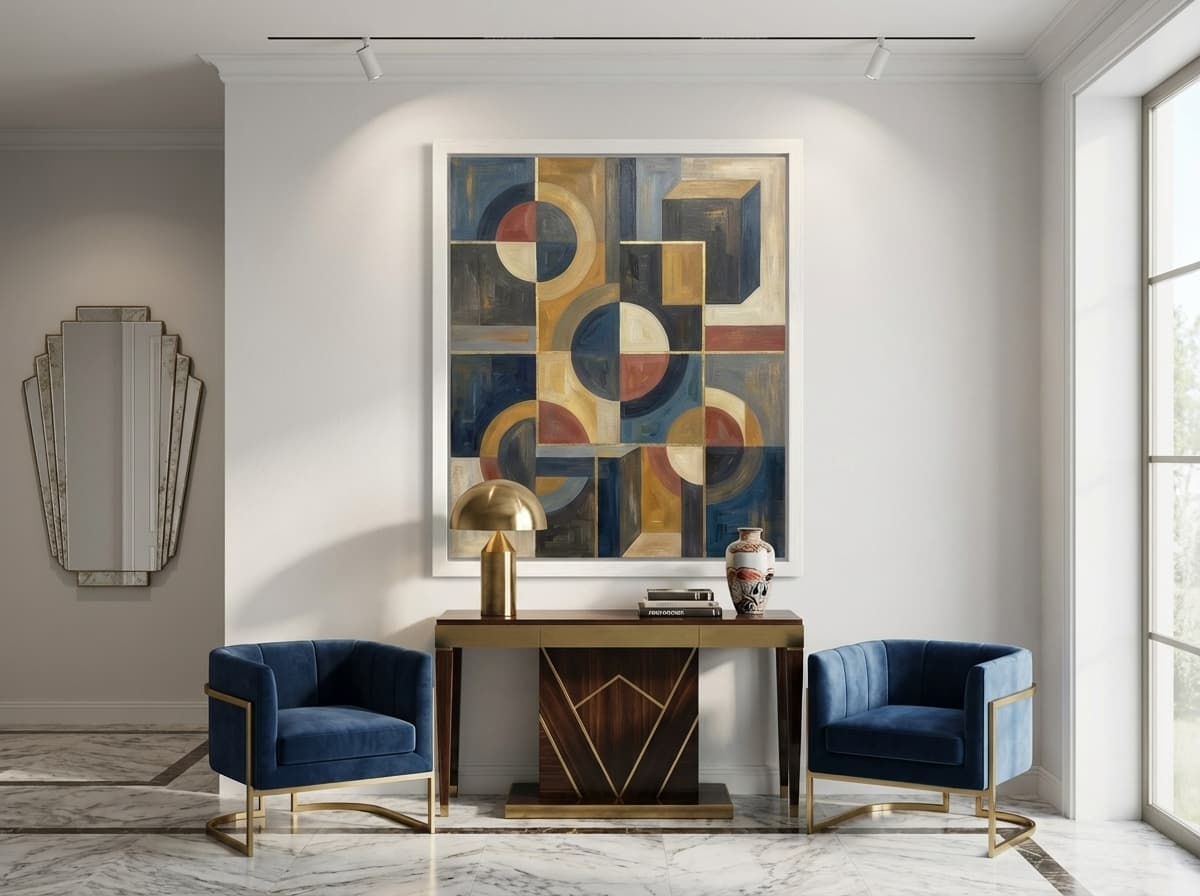 Abstract Geometric artwork in Art Deco Entryway