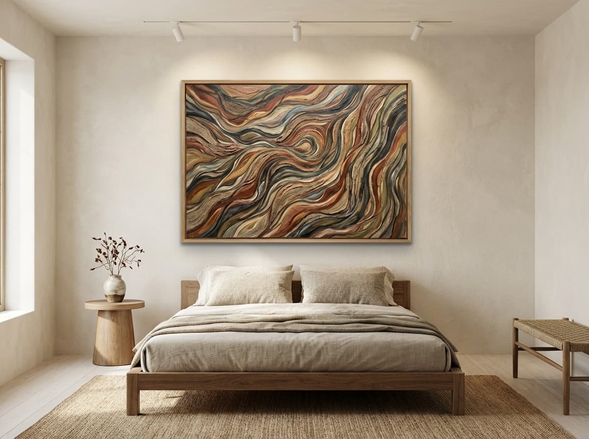 Nature Abstract artwork in Japandi Bedroom