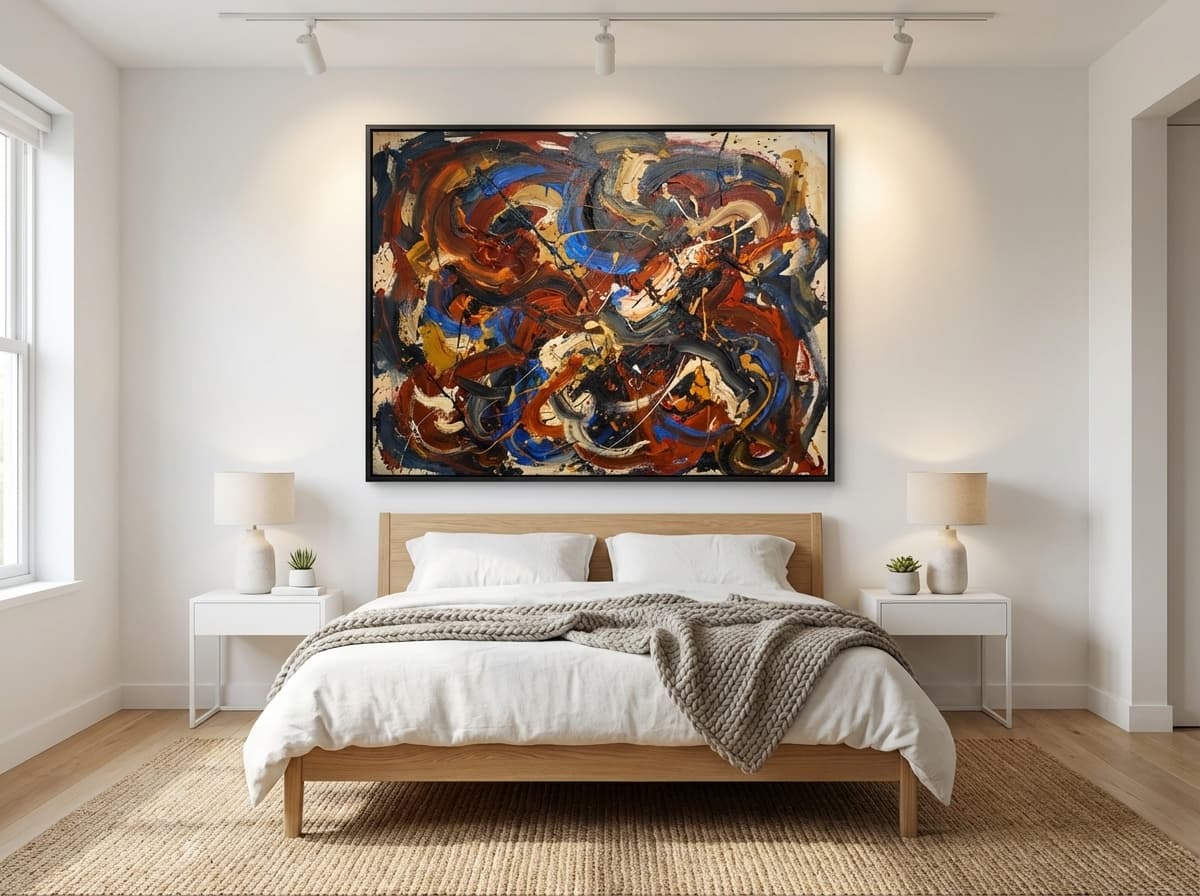 Abstract Expressionism artwork in Scandinavian Bedroom