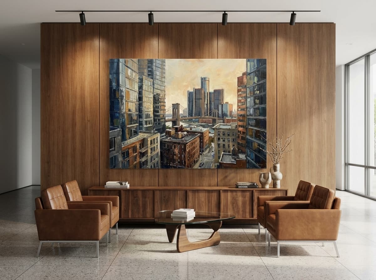 Urban Architecture artwork in Mid-Century Modern Corporate Lobby